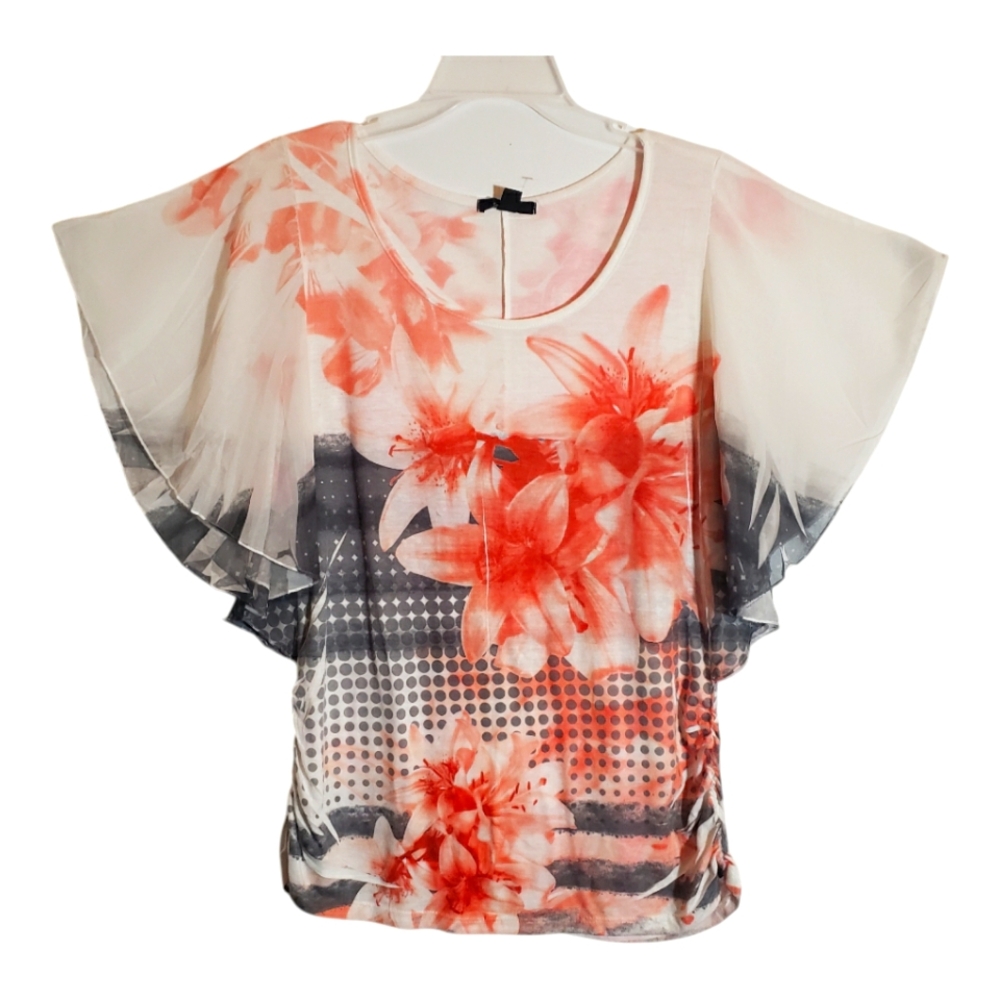 Expresso womens lg floral geometric print butterfly sleeves pullover top. 6082